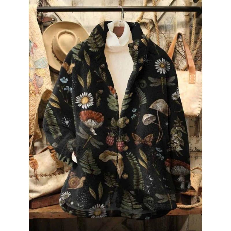 Womens Stand-Up Collar Fleece Sweatshirt With 3D Digital Floral Print Casual Long Sleeve Top Fall 2025