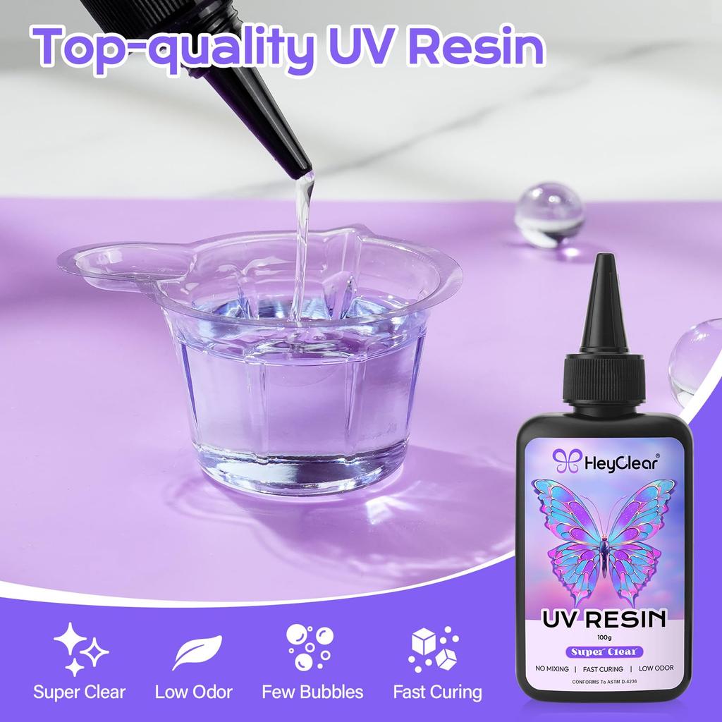 HeyClear 500g UV Resin Liquid - Super clear, low odor, hard, fast curing resin, ideal for DIY beginners, coating, handicrafts, and jewelry making such