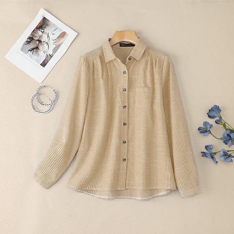 

ZANZEA Женская блузка с отложным воротником, свободного кроя, с длинным рукавом, в полоску 5XL хаки