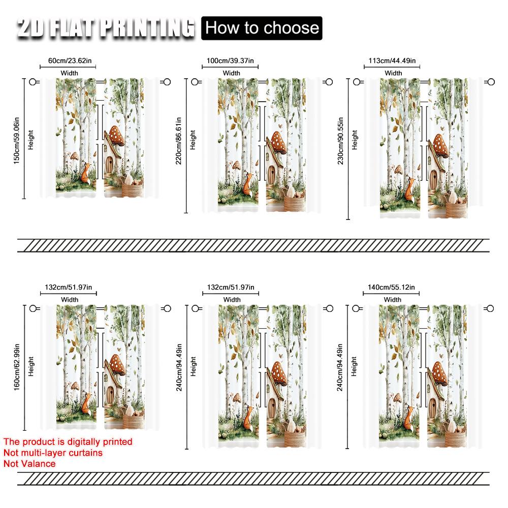 2pcs   Curtain Cloth  print Forest Fox Mushroom Versatile Fabric (without rod) Gifts Perfect for Living Room & Office Decor