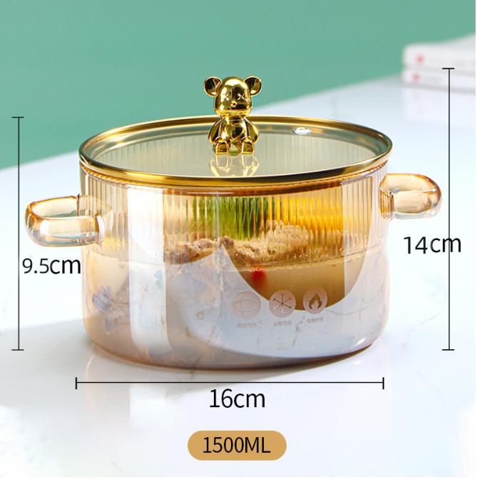 Transparent Soup Pot Heat Resistant Microwave Fire Heating Dual Handles Nonstick Glass Saucepan With Cover Kitchen Cooking Tools
