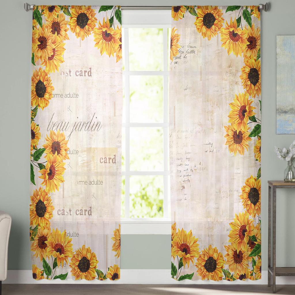 Farm Retro Flower Sunflower Tulle Curtains For Living Room Home Decor Window Curtain Kitchen Sheer Voile Curtain