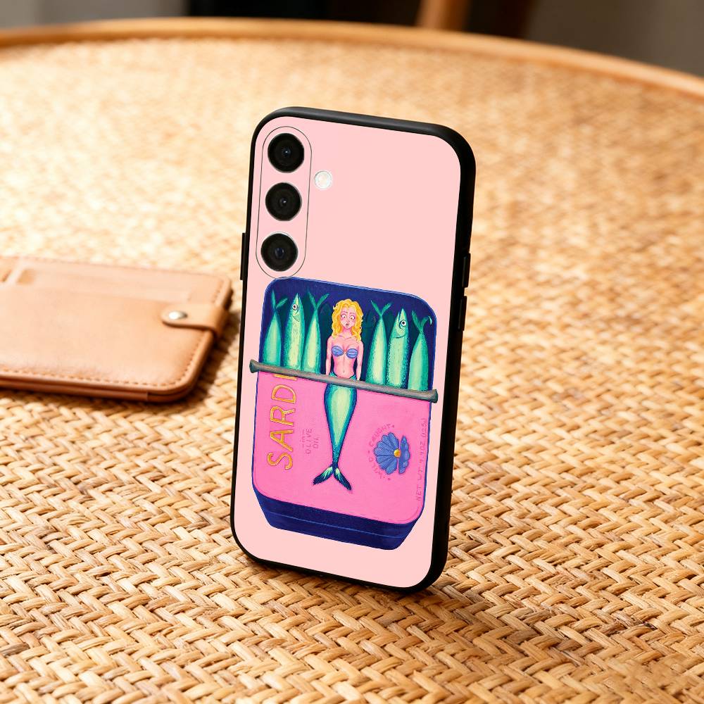 V-Vintage Canned Sardines Phone Case For Samsung A73,72,71,53,52,51,22,91,80, Soft Black Cover