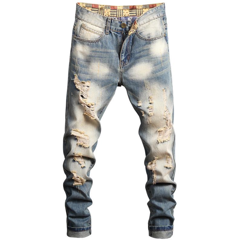 2025 Retro Washed Denim Jeans - Men's American High Street Style, PUNK Slim Fit, Straight Leg, Long Pants