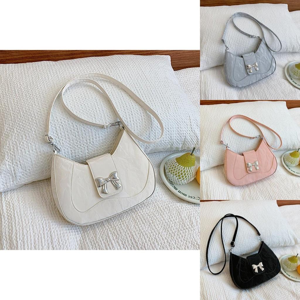 Stylish French Bow Aesthetic Underarm Bag In Black Silver Pink And White For Trendy Commuters