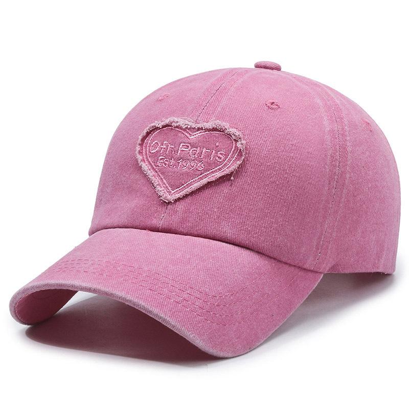 Peaked Cap Men's Sun Hat Retro Spring and Summer Versatile Washed Embroidery Baseball Cap Women's Pink Soft Top Trendy Love New