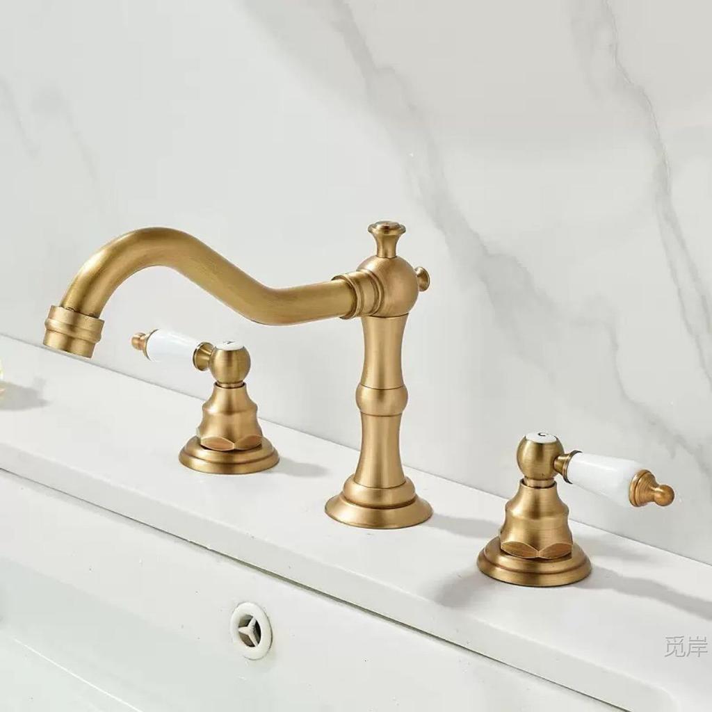 Widespread Basin Faucet Bathroom 4 inch Hot Cold Water Mixer Crane Deck Mounted Bath Tap Basin Mixer Brass Antique Bronze