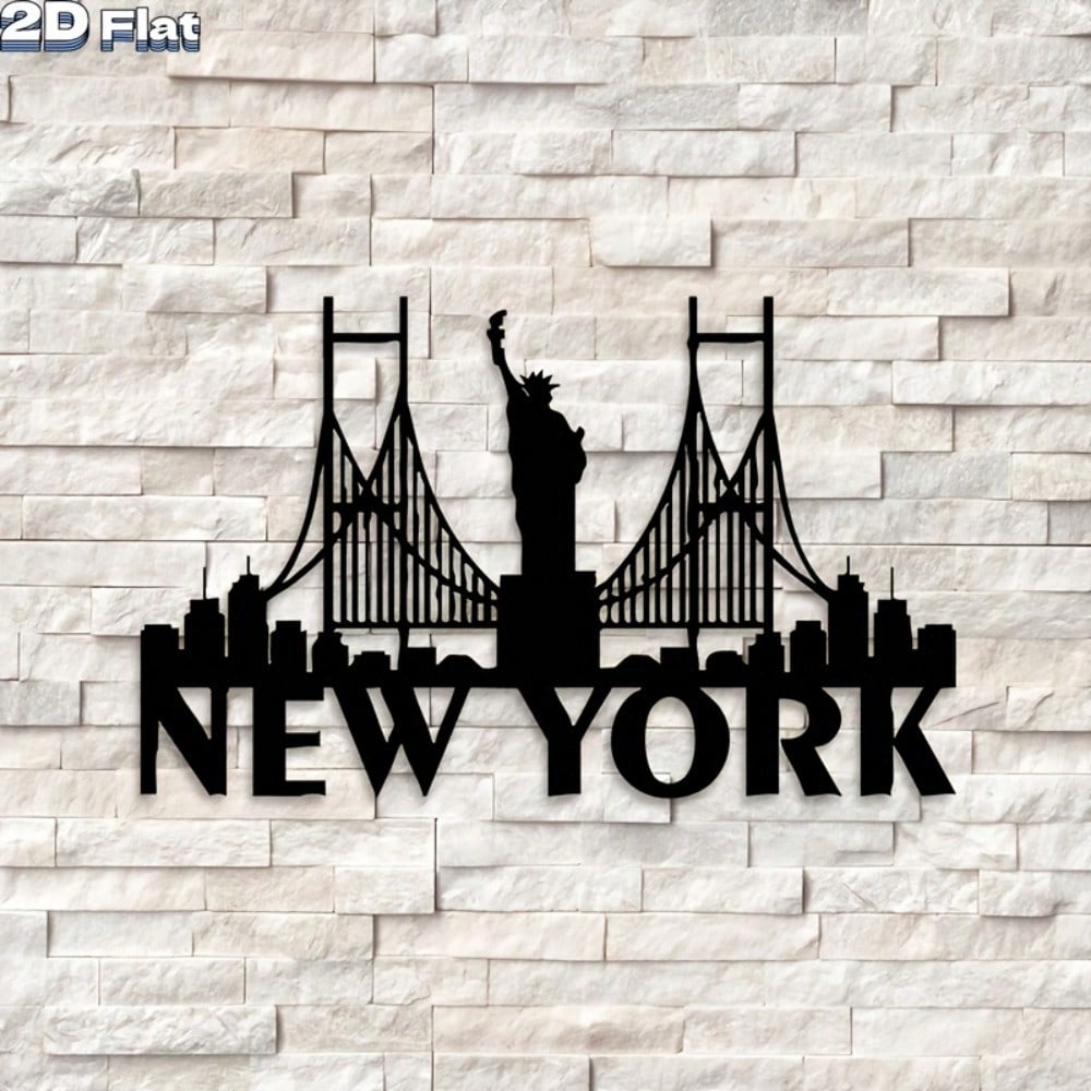 1 pz Statua e Ponte NYC 2D Arte da Parete in Metallo, Scultura in Ferro Retrò per Decorazione Casa Ufficio, Regalo di Festa