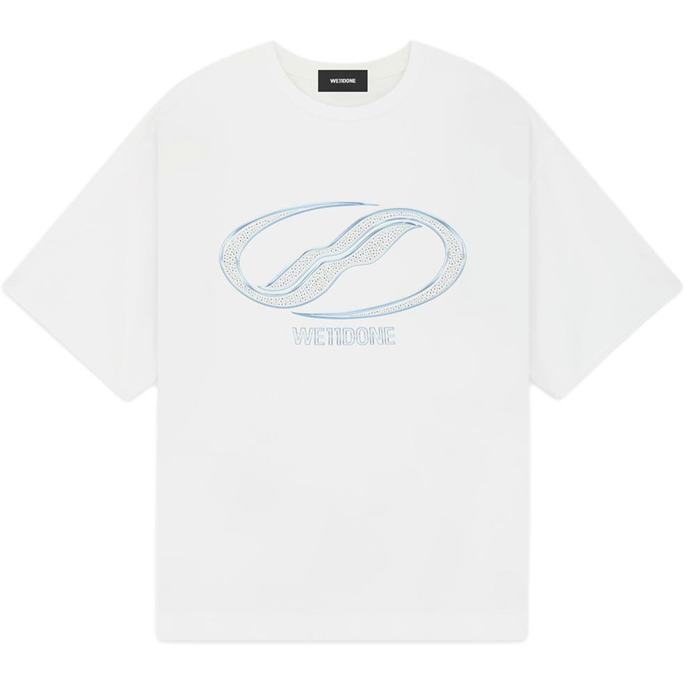 We11done Ss25 Crystal Pattern Round Neck Sports Short Sleeve T-Shirt Unisex T-Shirt White WD-TT1-25-755-U-WH