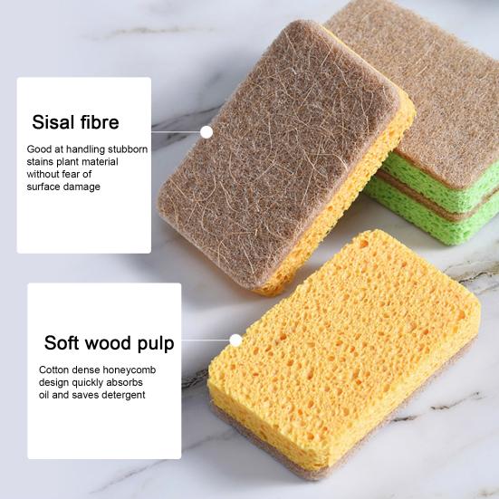 5Pcs Durable Cleaning Sponge Efficient Cotton Pulp Portable Oil-resistant Dishwashing Pad for Home