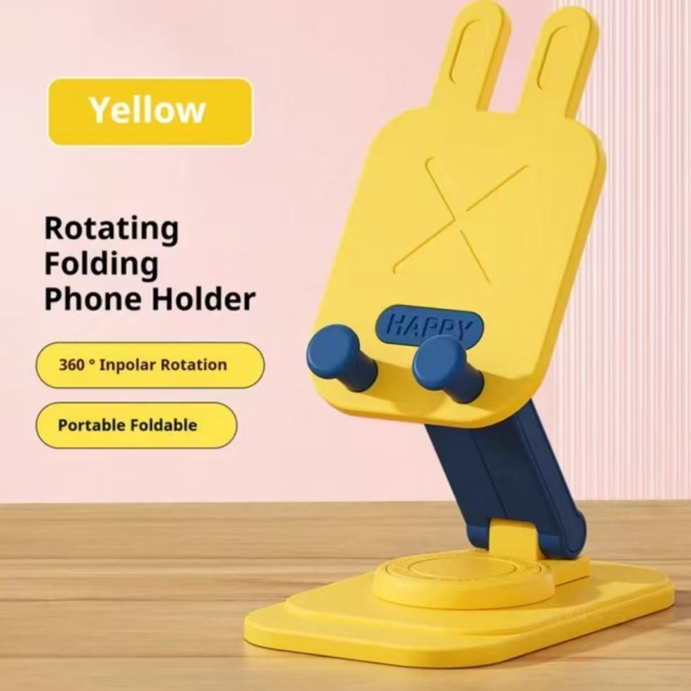 

Мила підставка для телефону з кроликом, що обертається, регульований складаний настільний тримач для домашнього офісу, підставка для планшета Lazy Phone для iPhone 16 15 ipad Xiaomi Huawei жовтий