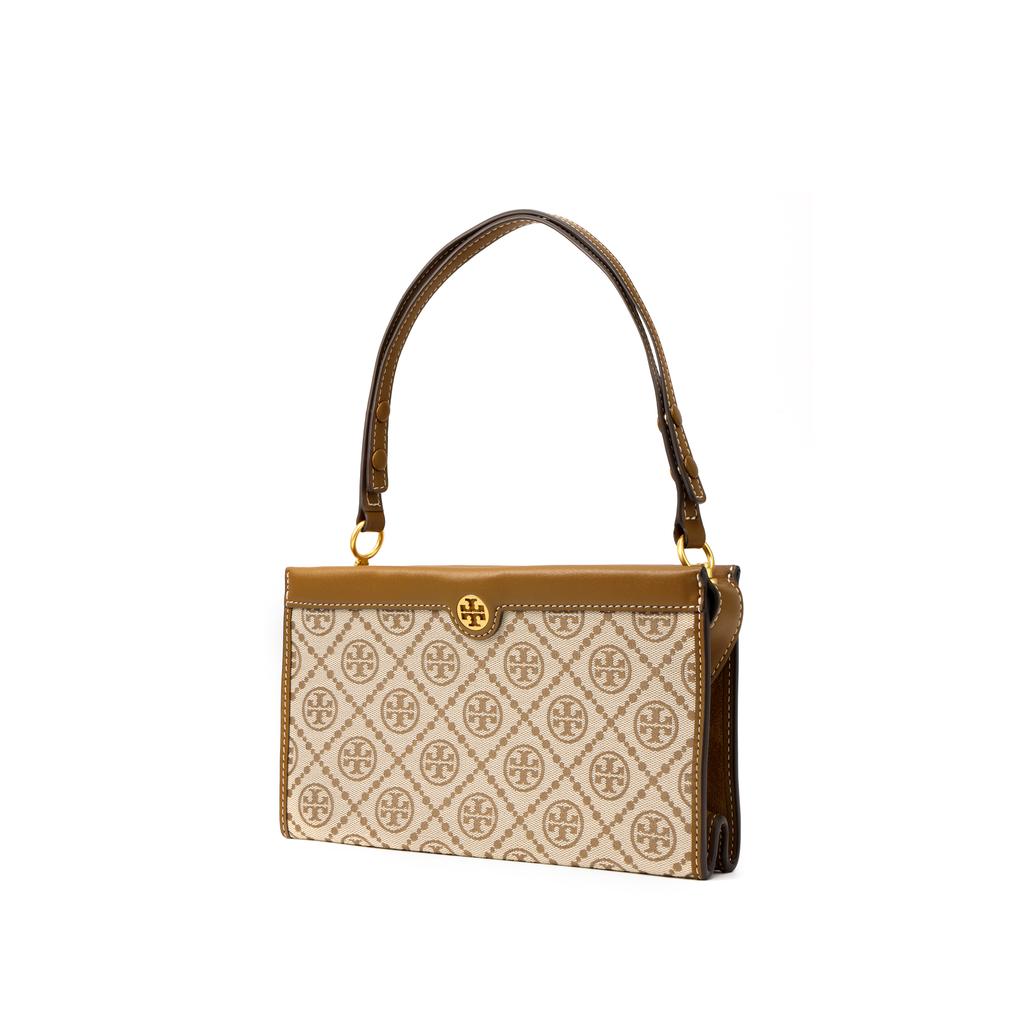 Tory Burch T Monogram Double T Logo Color Block Woven Jacquard Leather Tote Bag Mini Women Tote Bags Brown 82933-371