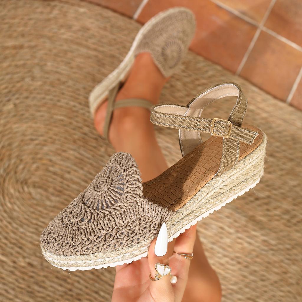 2026 New Women's Wedge Espadrille Sandals Ankle Strap Platform Shoes Breathable Knit Design Fashion Casual Summer Sandals Size35