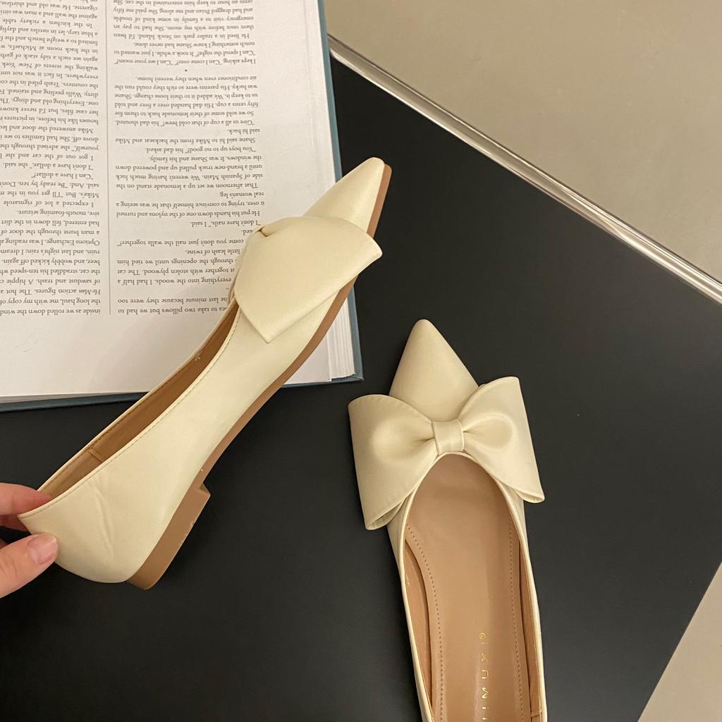 Fashion Flat Shoes for Women 2025 Spring Autumn Pointed French Bow Solid Casual Plus Size 42 43 44 Women's Shoes Ladies loafers women