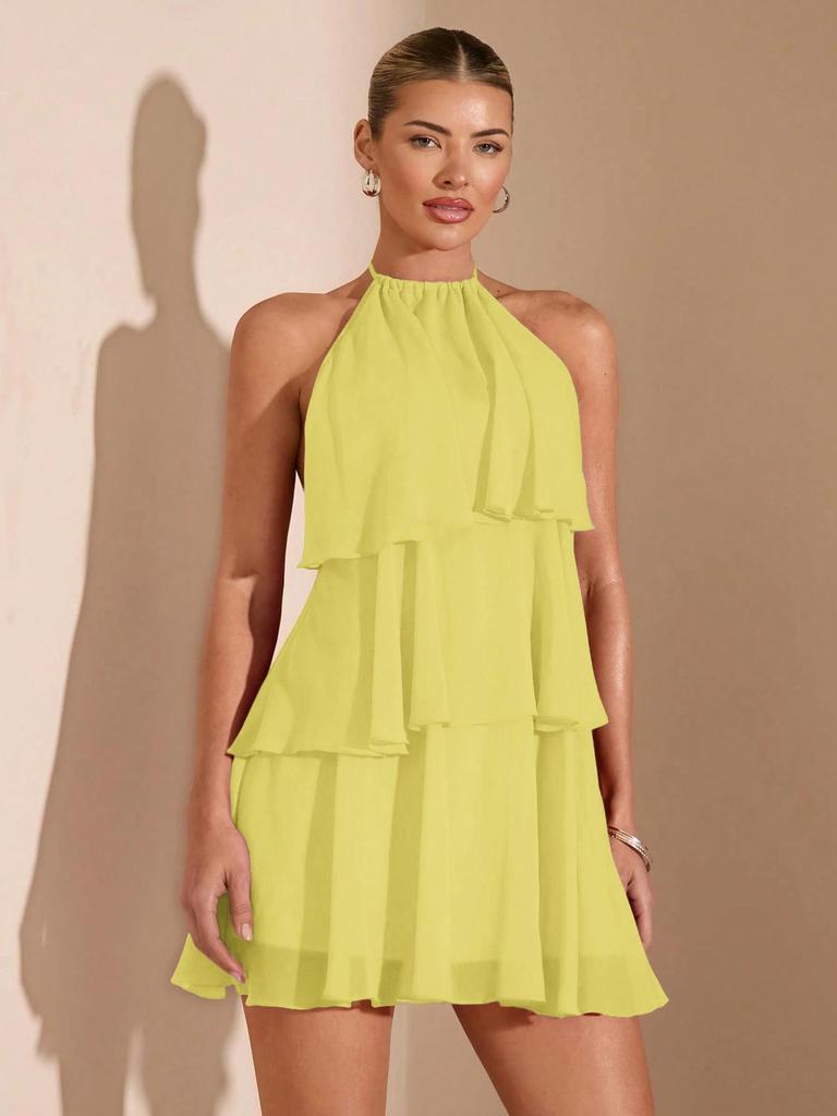 New Women's Irregular Backless Lace-up Dress with Solid Color and Sexy Cake Skirt