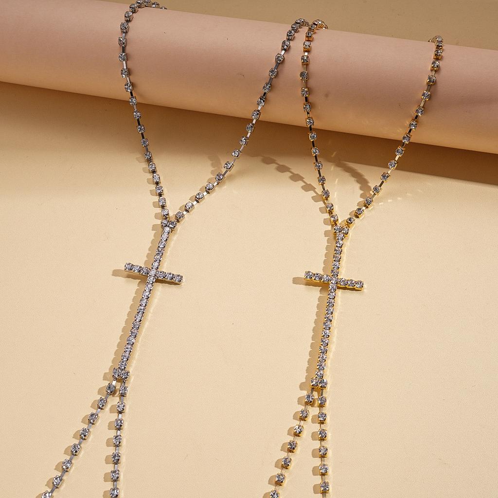 Diamond cross chest chain sweater chain personalized fashion light luxury necklace
