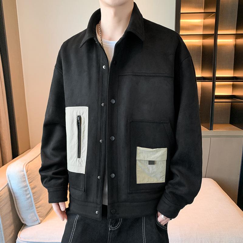 

Осенне-зимняя замшевая куртка с лацканами в стиле ретро, свободного кроя, мужская, повседневная, для улицы, ветрозащитная, цветная, с карманами 5XL