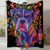 1pc Heavyweight Pit Bull Terrier Print Fleece Blanket - Soft Quilted Plush All-Season Bedspread with Pit Bull Dog Face & Paw