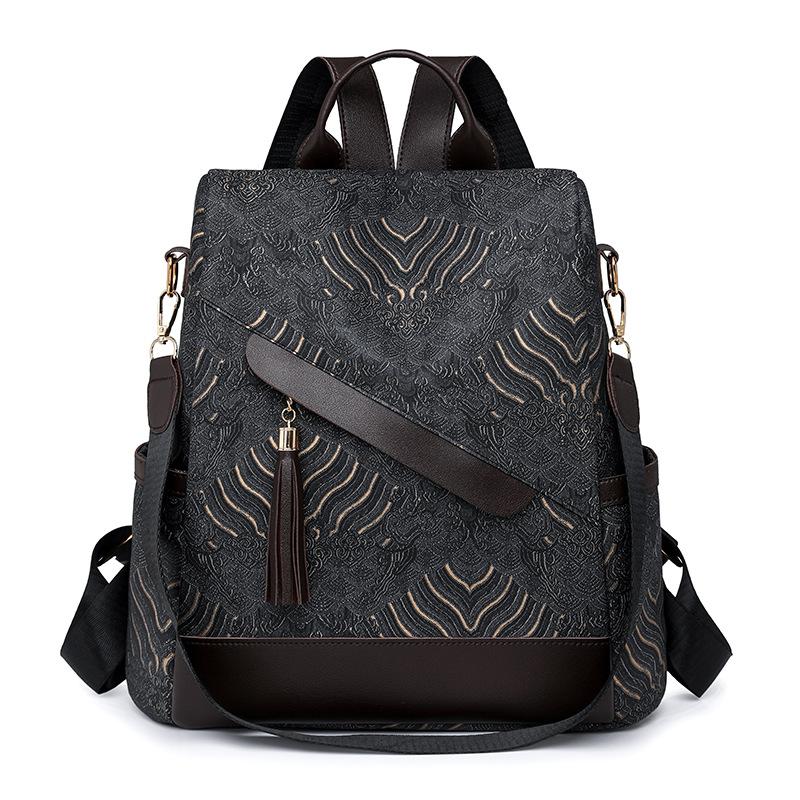 Tassel Versatile Backpack Women's Fashion National Style Student School Bag Anti-theft Commuter Handheld Shoulder Bag