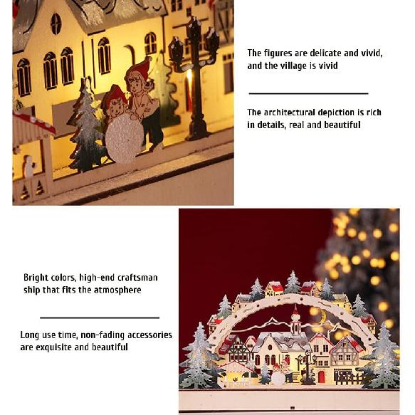 HEITIGN Christmas Decor 38 * 22 * 5CM LED Forest Scene Wooden Village for Mall Window Decorations