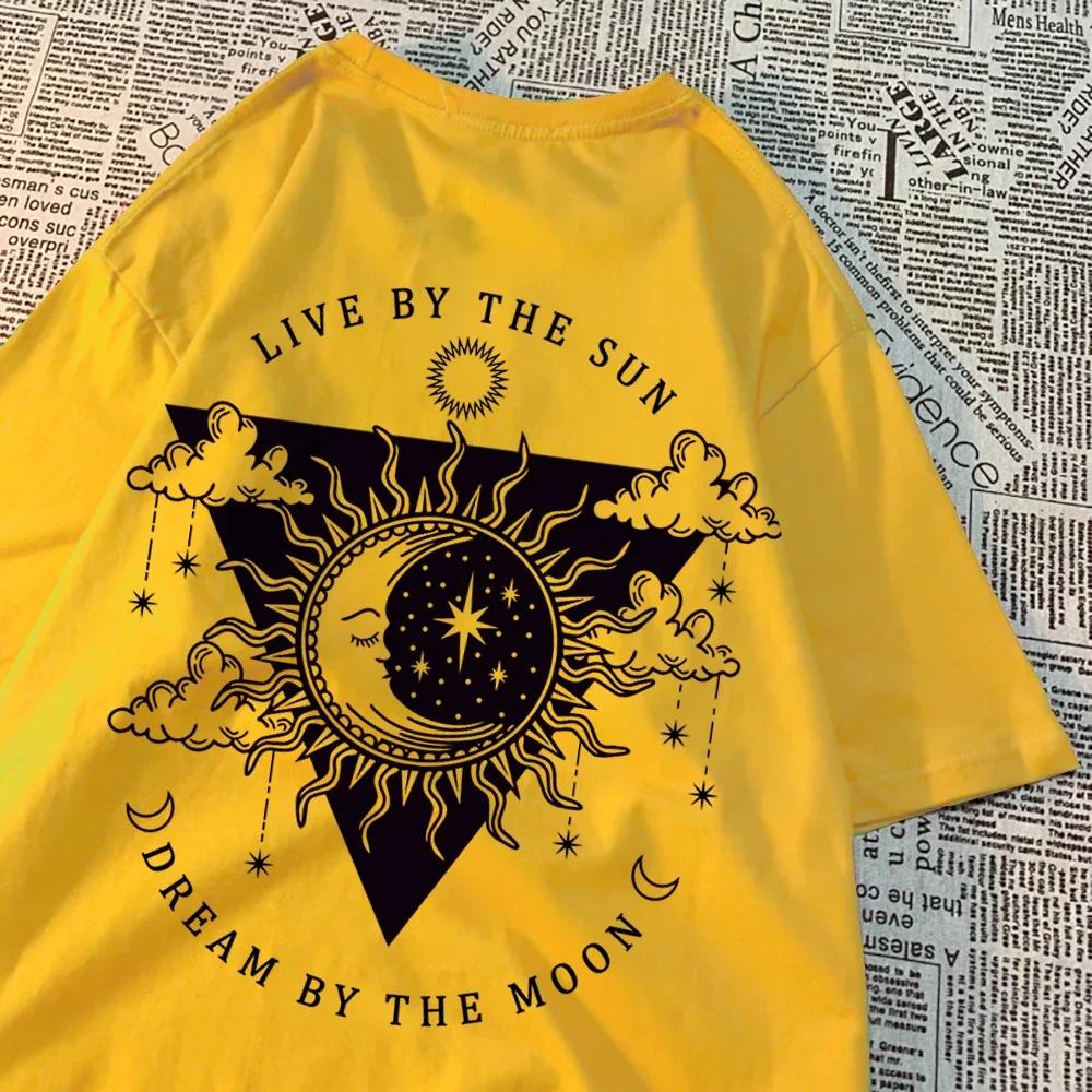 Live By The Sun Dream By The Moon Tshirt Women Hip Hop  Casual Tops Pattern Sweat Summer Clothing Fashion Loose Tshirt
