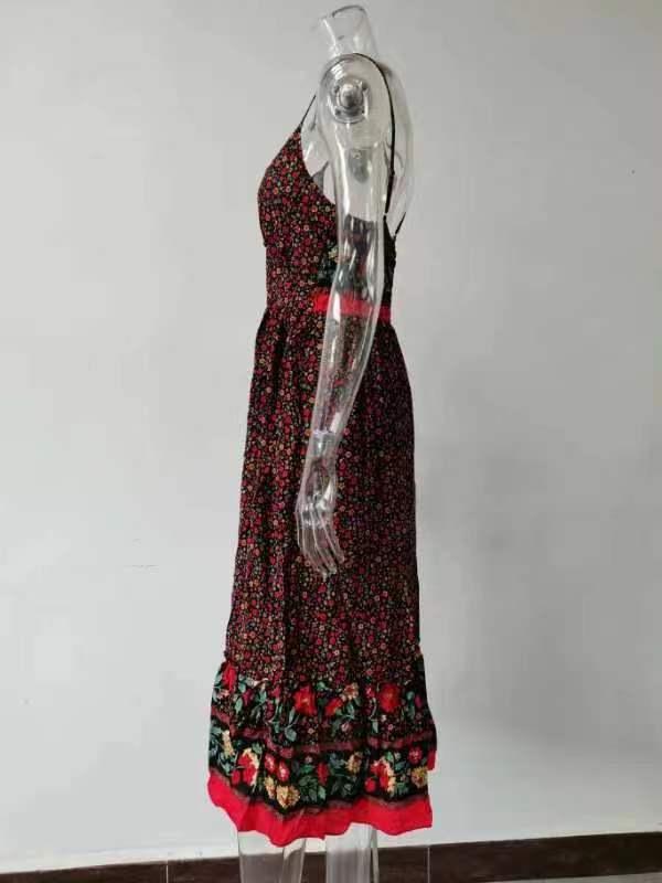 2026 Summer Bohemian V-Neck Floral Spaghetti Strap Maxi Dress for Women