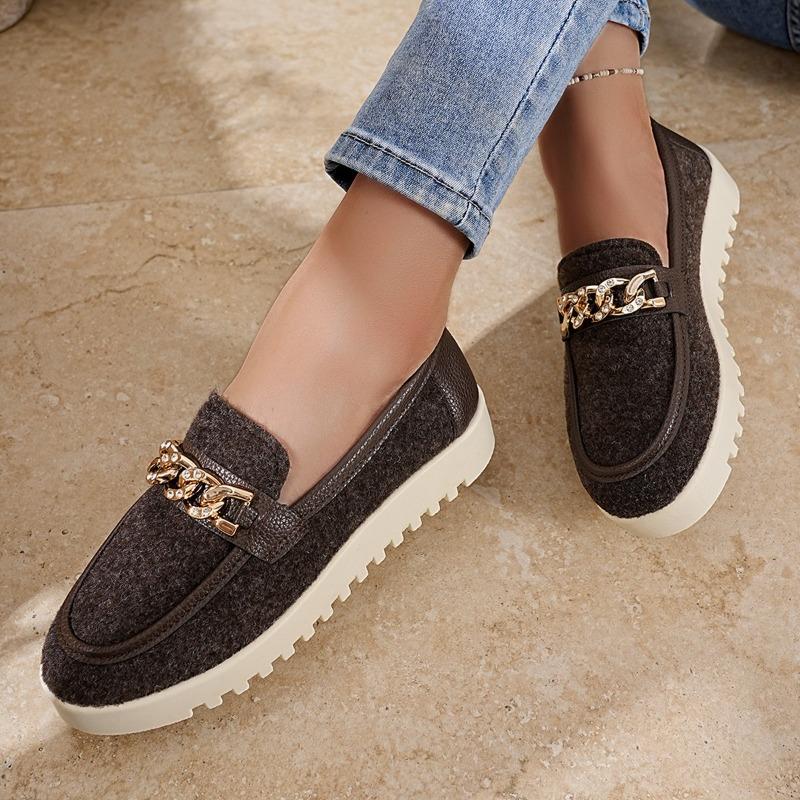 2025 New Spring Autumn Women Loafers Round Toe Shoes Sheep Suede Shoes for Women Retro Metal Buckle Platform Women Shoes
