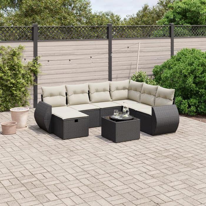 VidaXL Salon de Jardin avec Coussins 8 pcs, Canapés de Terrasse, Ensemble de Meubles de Patio, Mobilier d'Extérieur, Noir 3264152