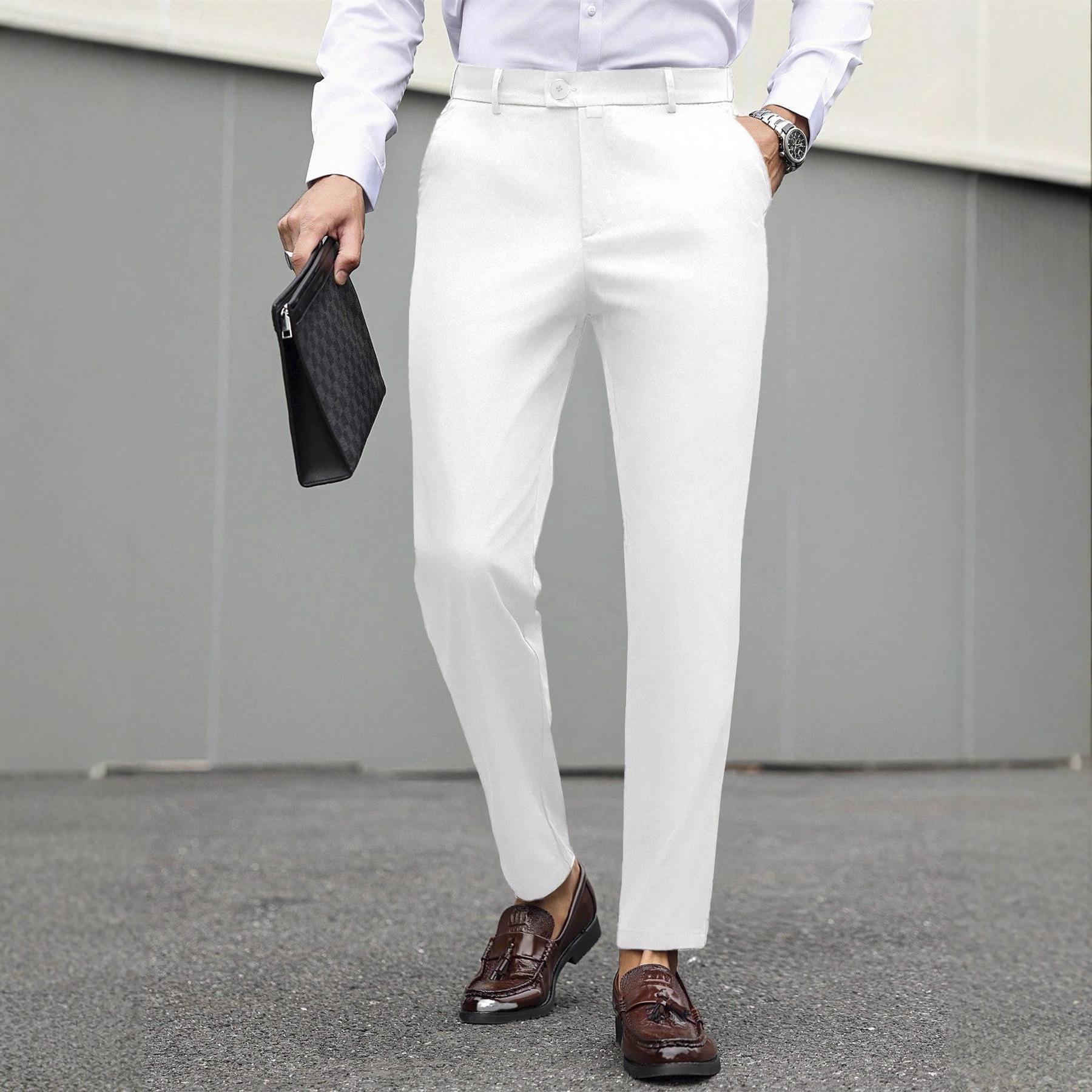 

2026 New British Style Men s Trousers Business Casual Pants Versatile Slim-Fit Long Pants S белый