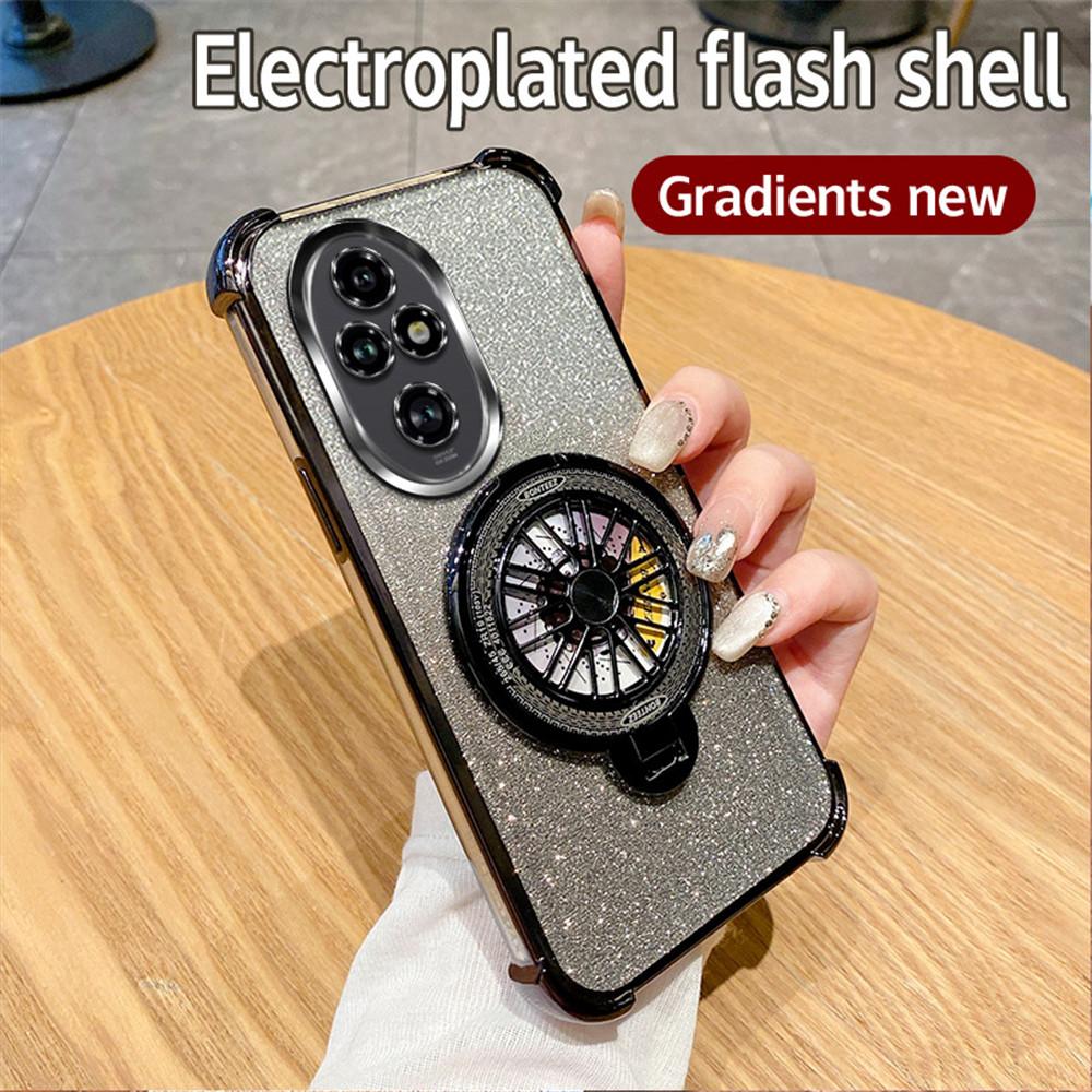 

Роскошный чехол-подставка-спиннер для Honor 200 Pro / Honor 200 / 100 / 90 / 80 / 70 / 60 Pro с гальваническим покрытием, блестящий, противоударный, силиконовый For Honor 200