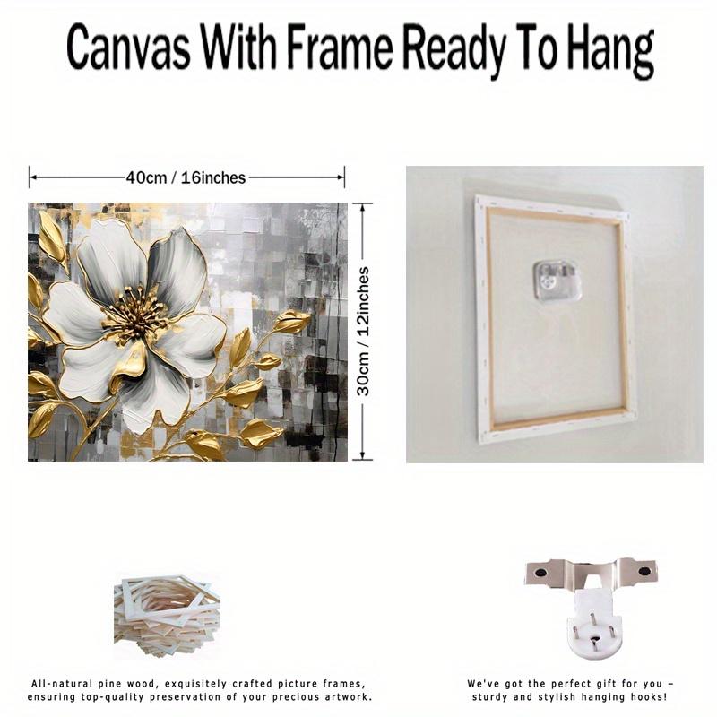 Framed - Modern Retro Gold Flower Canvas Poster - Gold Flower Printing Multiple Scene Display Framed Canvas Poster Decorative Wall Art