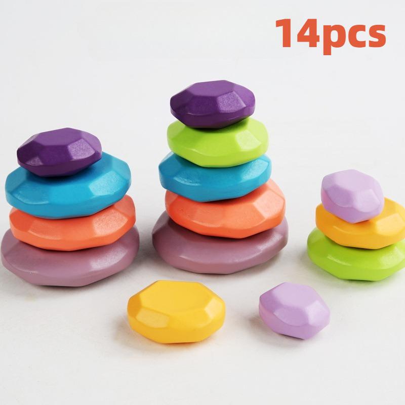

14pcs/21pcs Wood Colorful Stone Building Blocks Wooden Toy Kids Interactive Party Stacking Game Educational Toys for Children