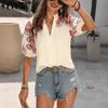 Women's Fashion Casual Summer Spring Flower Pattern Print Short Sleeve V-Neck Blouses & Shirts