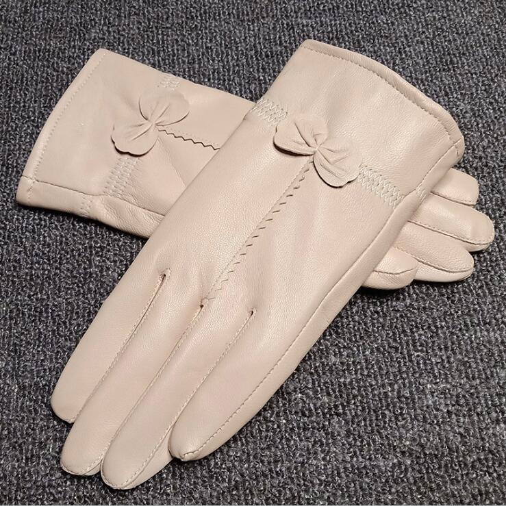 Gants en cuir pour femmes, couleur unie, gants de Protection chauds, accessoires d'extérieur, automne et hiver