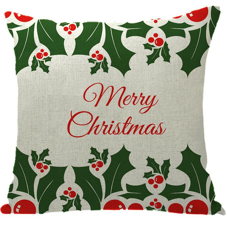 Merry Christmas Pillow Cover Wreath Letter Linen Cushion Case Cover for Christmas Holiday