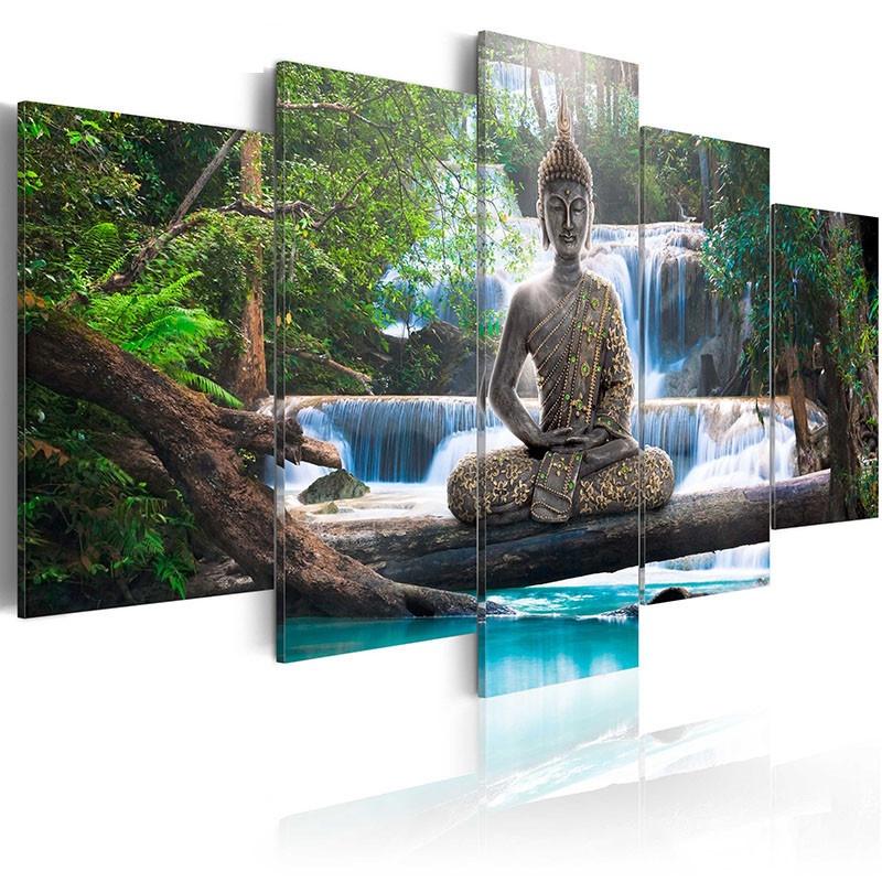 

5 Panels Buddha Canvas Art Waterfall Posters Canvas Painting Wall Art Pictures for Living Room Modern Home Decor NO FRAME 20x35 20x45 20x55cm