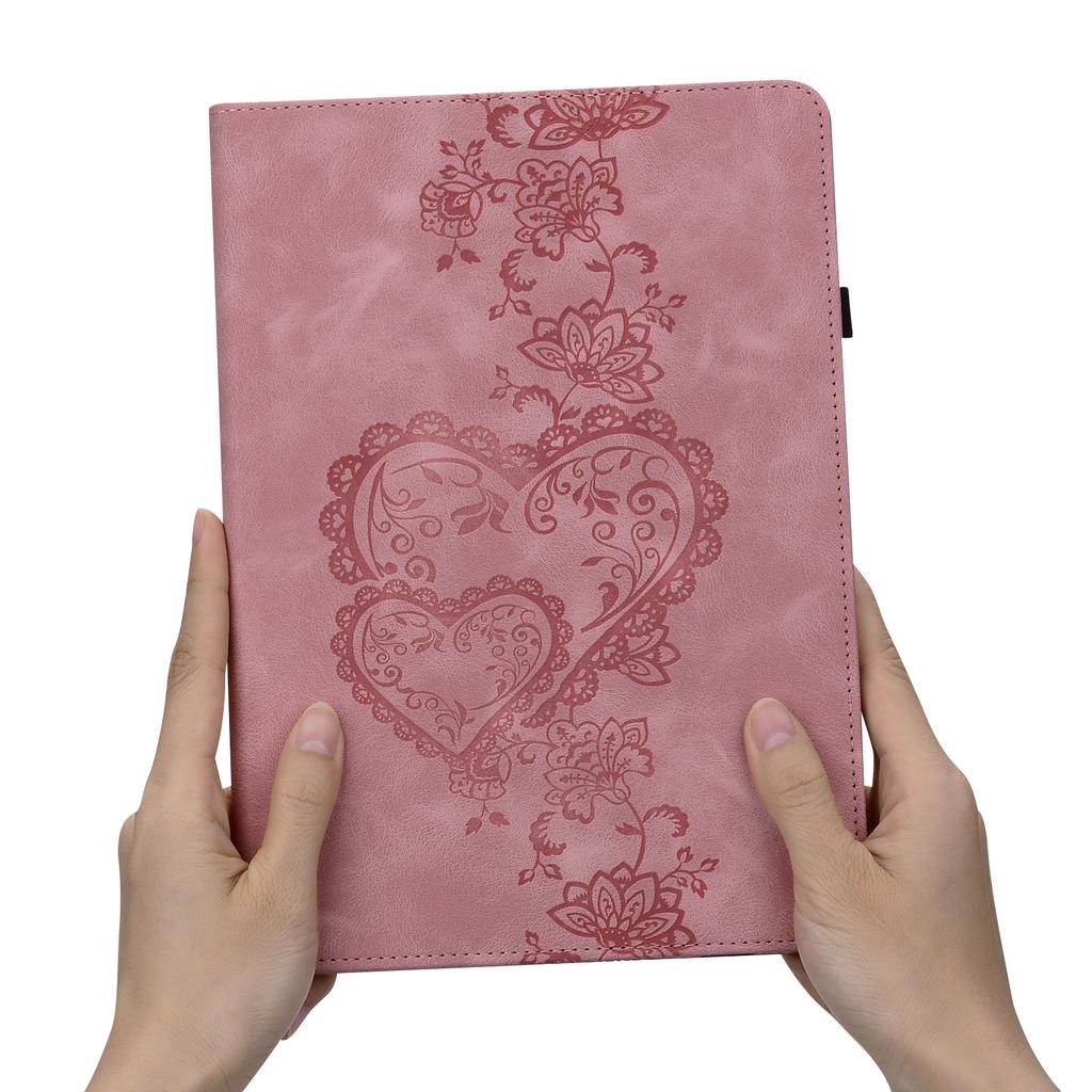 For iPad Mini (2024)/(2021) Leather Case Heart Imprint Foldable Stand Card Slot Stylus Holder Tablet Cover