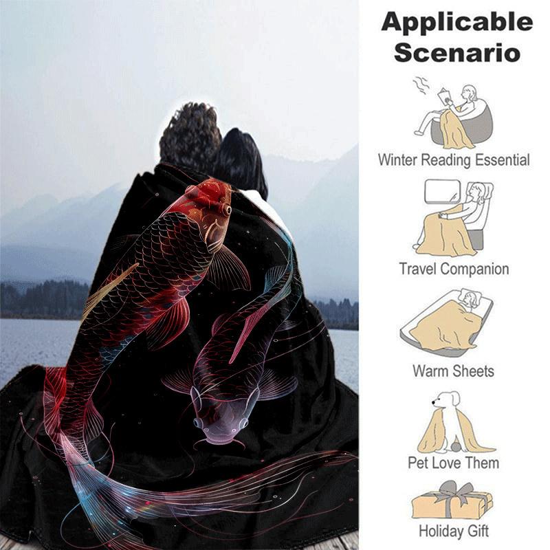 1pc Fish Printing Lightweight Flannel Blanket, Comfortable and Warm Blanket, for Camping Sofa Bed and Couch Office, In All Seasons