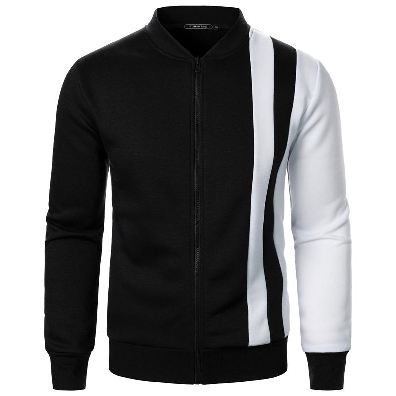 Men s Colorblock Zip-Up Stand Collar Casual Sweatshirt Jacket L чёрный