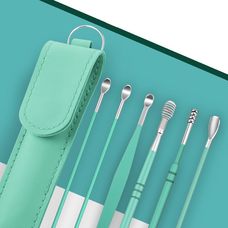 6 Stück/Set Ohrreiniger Ohrenschmalz-Entferner Edelstahl Ohrenstäbchen Wachsentferner Piercing-Set Ohrenschmalz-Kürette Löffel Pflege Ohrreinigungs-Werkzeuge