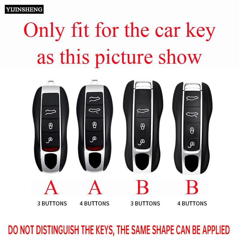 Zinc Alloy + PU Leather Car Key Case Cover Fob Holder Keychain For Porsche Cayenne 718 MACAN Panamera 911 Macan Boxster Cayman