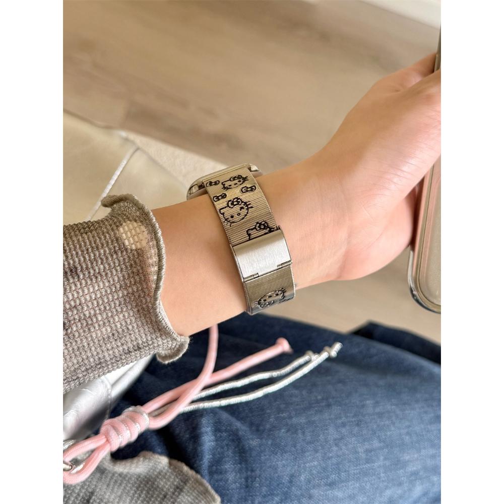 Embossed Stainless Steel Metal Strap for Apple Watch Ultra, Slim Stylish Band for iWatch Series 11/10/9/8/7/6/SE/5, 38/40/42/45/46/49mm