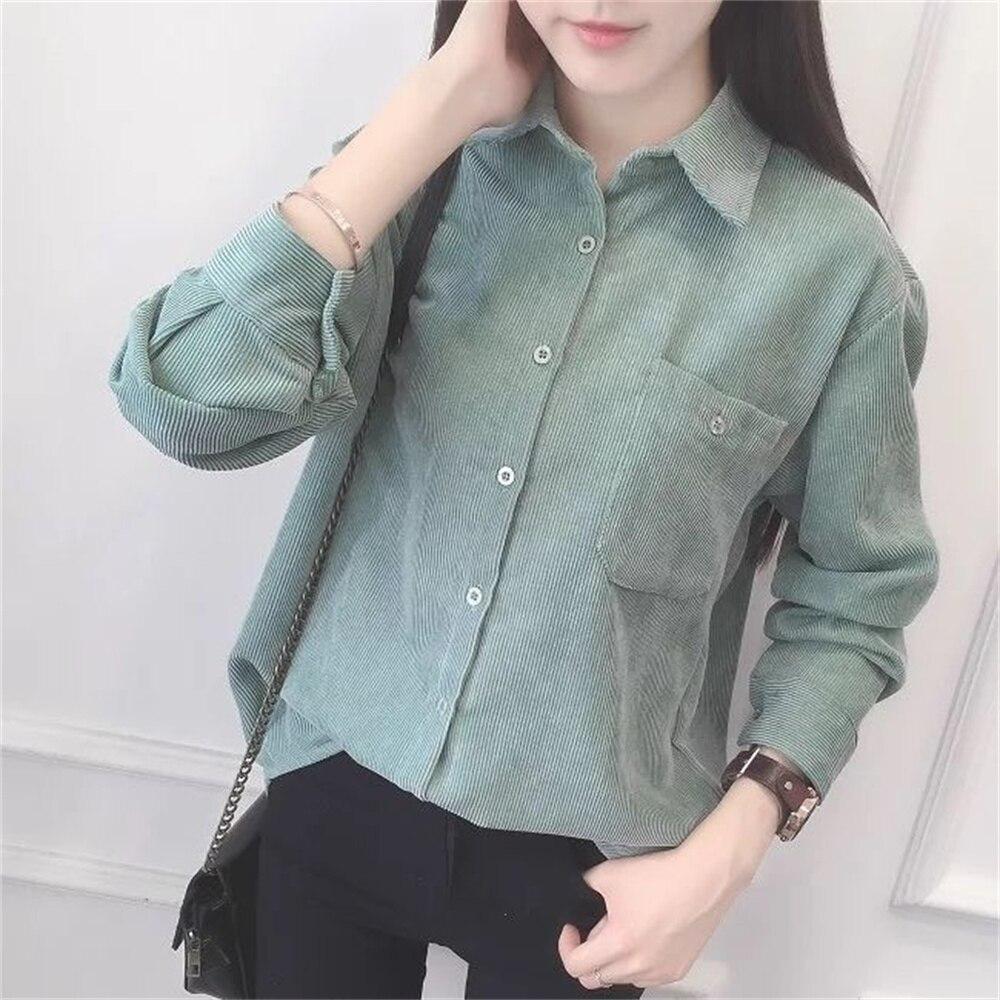 

Vintage Corduroy Women s Summer Blouses Fashion Woman Tops Women White Shirt Blouse Blusas Long Sleeve Top Female L зелёный