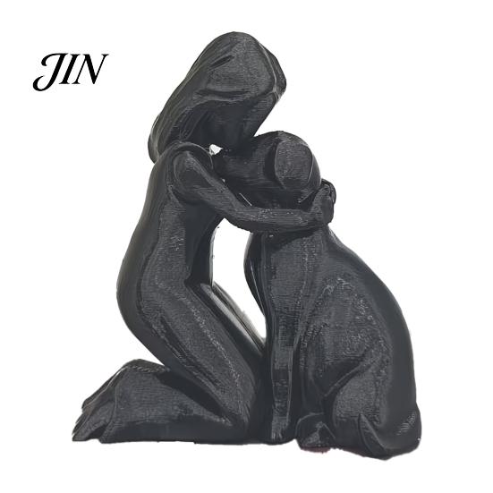 Moisture-proof Home Decor 3D Printed Girl with Dog Figurine Ornament, Minimalist Squatting Pose Pet Lover Gift Sculpture, Healing & Decoration,