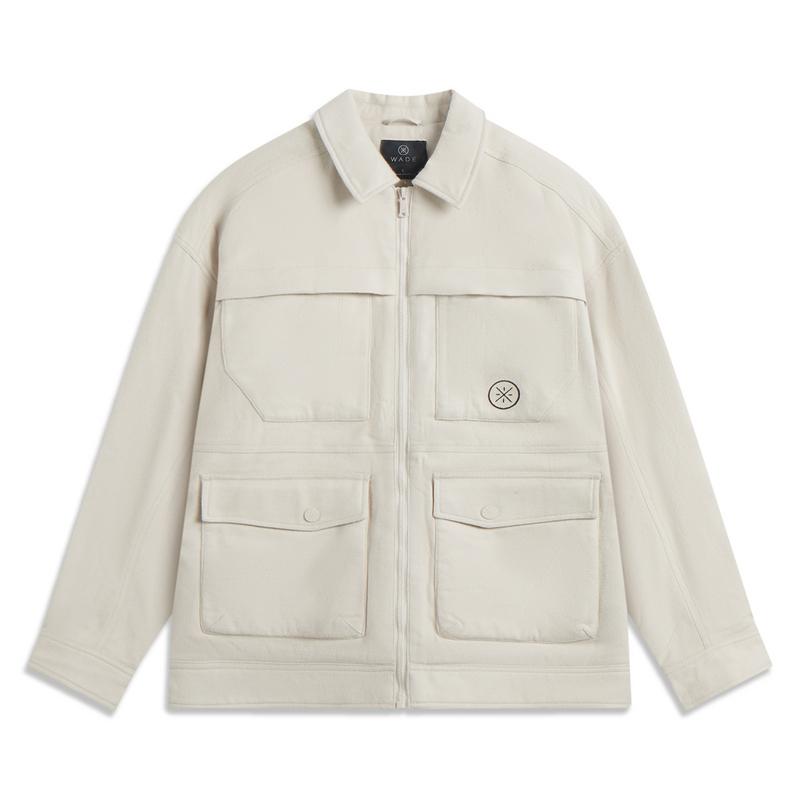 Li Ning Letter Zipper Polo Loose Cotton Jacket Women Jackets Off-White AJMU211-2