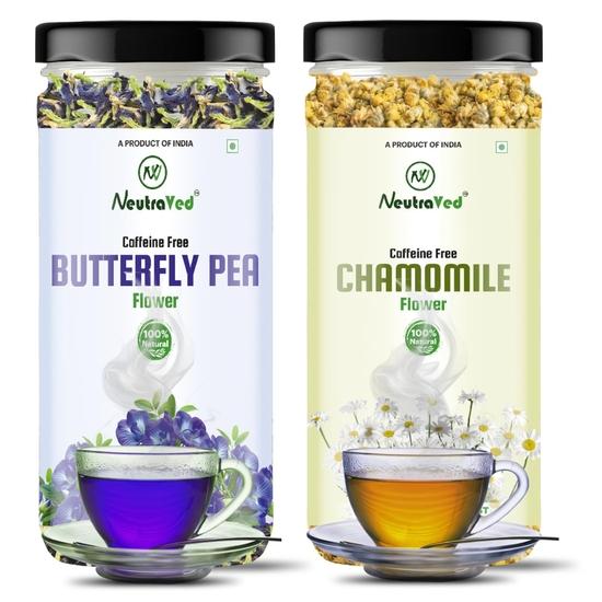 

NeutraVed Blue Butterfly Pea Flower 20g and Chamomile Flower Tea 30g Combo | Stress Relief Sleep Tea | Premium Herbal Dried Flowers - 50gm