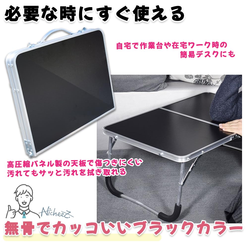 Nicheez Low Table Outdoor Camping Table Foldable Lightweight Black 2-fold