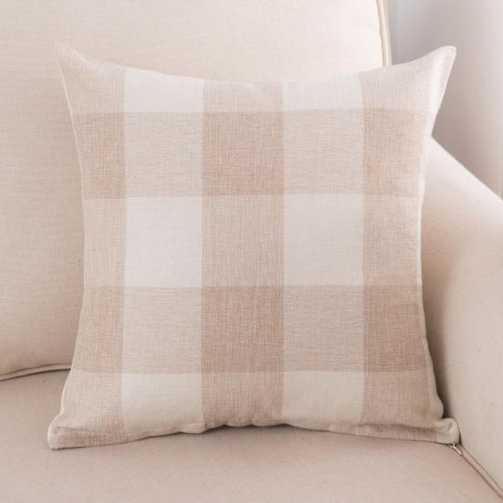 45cm Plaid Print Flax Square Pillowcase Pillow Cover Cushion Case Home Decor