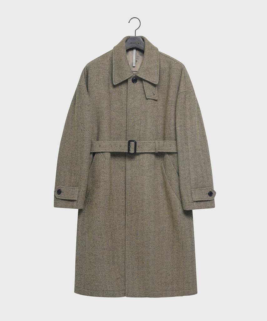 Noirer Wool Silk Herringbone Balmacaan Coat (Beige)