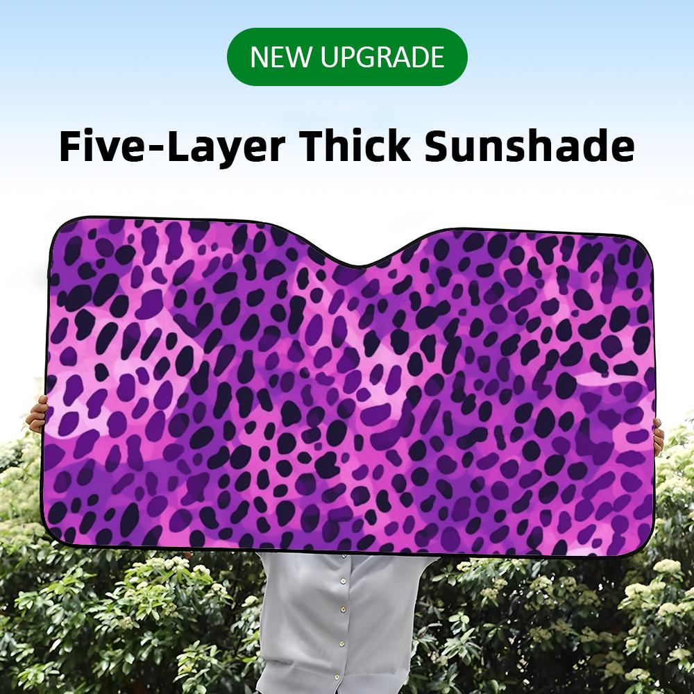 Purple Leopard Print Sun Visor Car Windshield Sunshade UV Protection Reflective Foldable Heat Insulation Cover